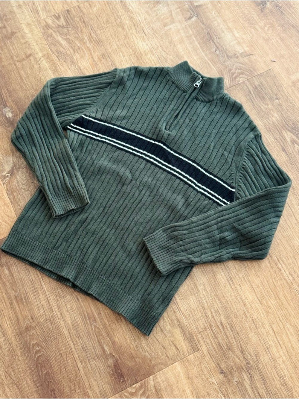 Vtg XG Xtreme Gear Boys S Sweater 1/4 Zip Ribbed Green Blue Stripe Y2K Skater - Picture 4 of 11